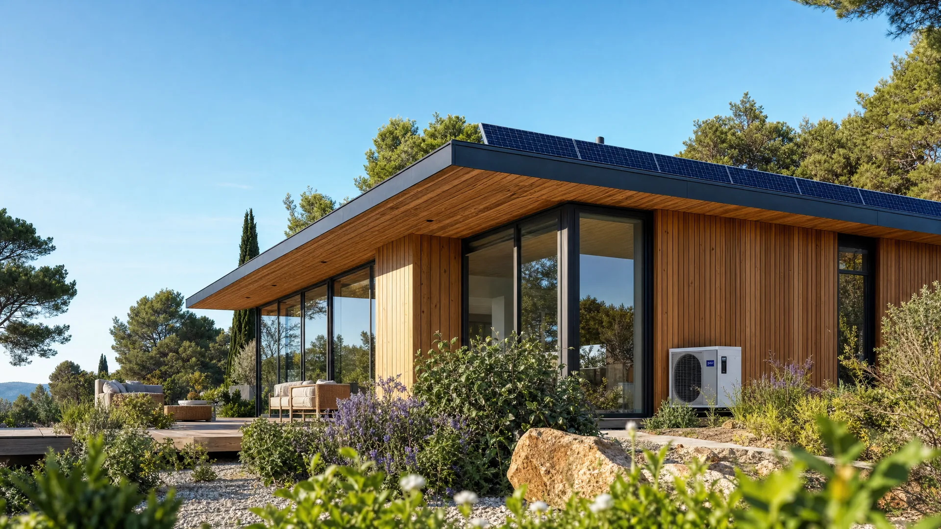 Interno luminoso di villa con ventilazione integrata nell’edificio